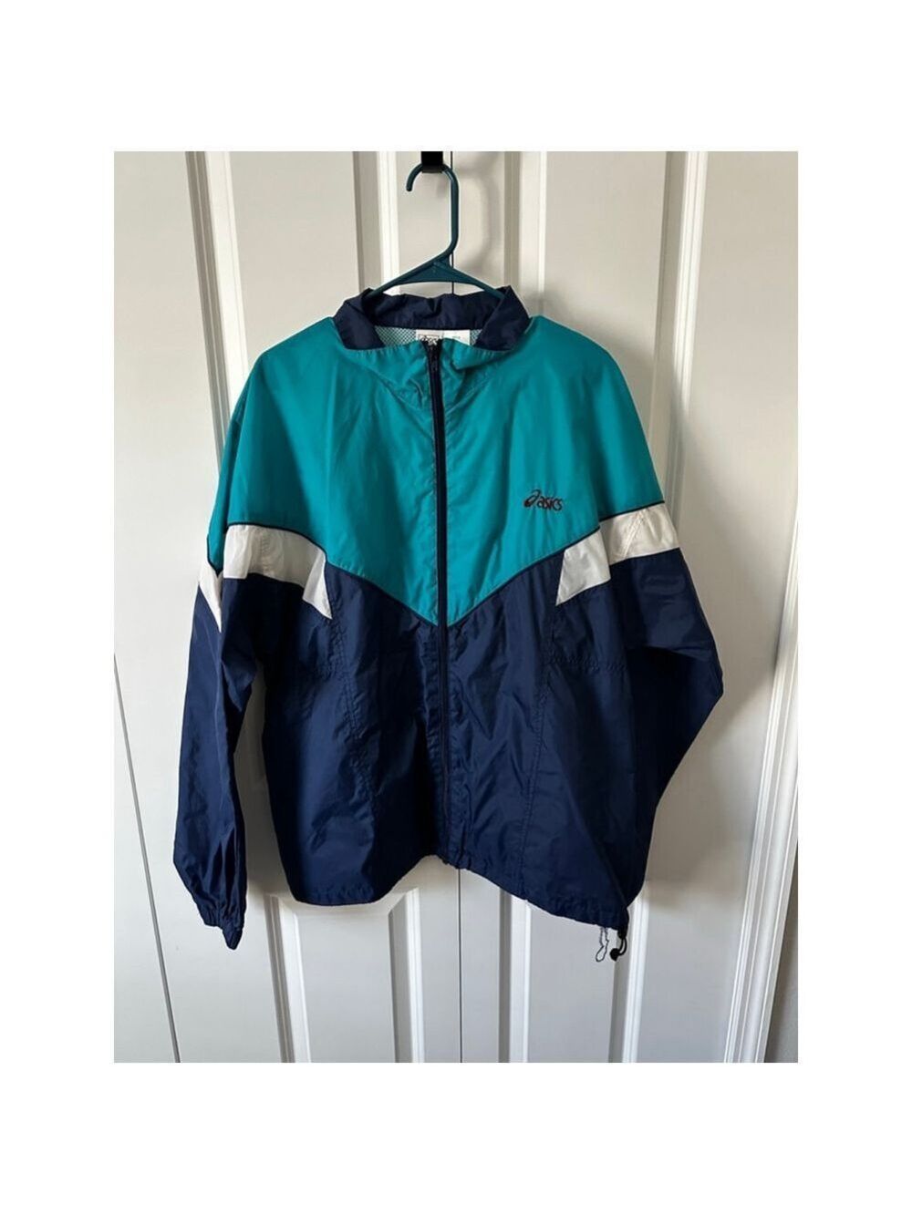 Men's ASICS Windbreaker Jacket L Teal Navy White